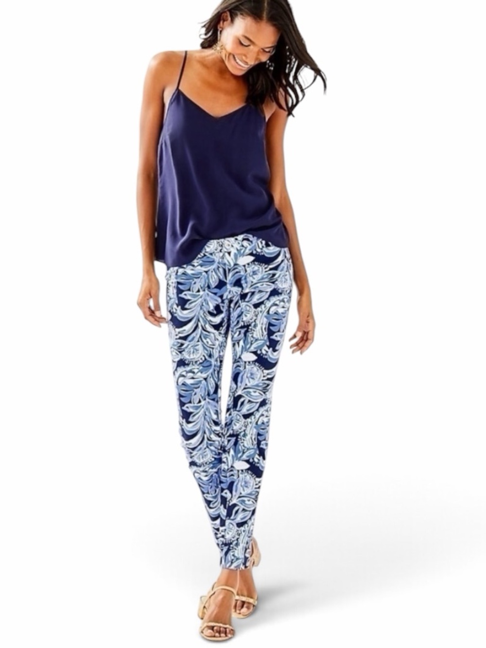Lilly Pulitzer Iris Blue and White Zanzibar Zoo Kelly Skinny Ankle Pants Size 6